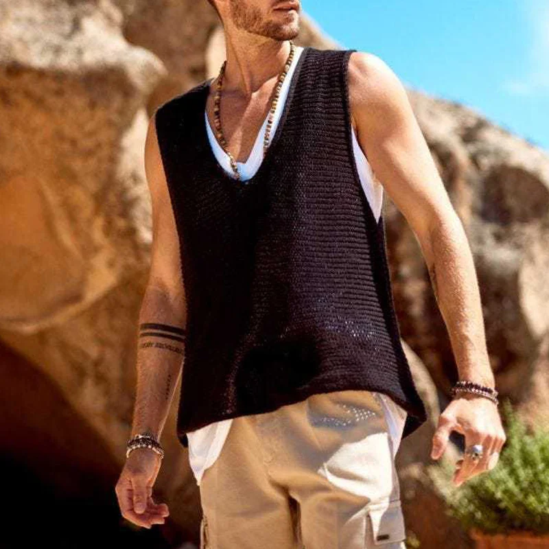 Deep V Knitted Cutout Vest