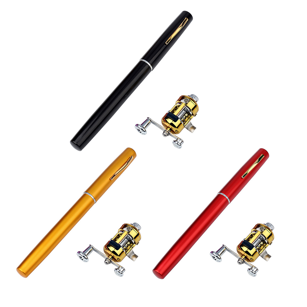 

Portable Pocket Folding Mini Aluminum Pen-Shape Fishing Rod w/ Reel Wheel, Black, 501 Original