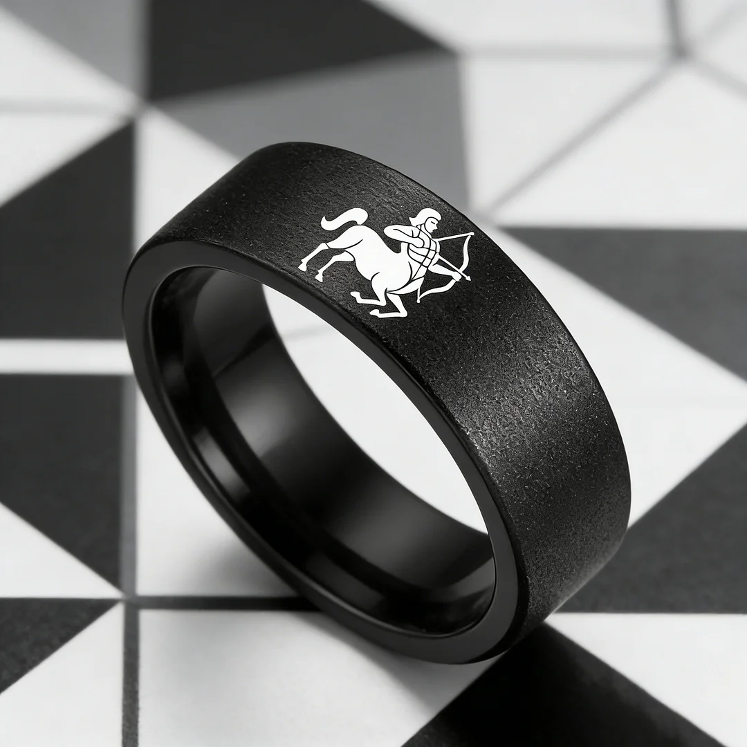 Black Tungsten Carbide Rings Flat Sagittarius Wedding Bands Flat Top Comfort Fit 4MM 6MM 8MM Width