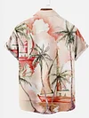 Hawaiian Beach Sailboat And Coconut Tree Printing Floral Short Sleeve Shirt