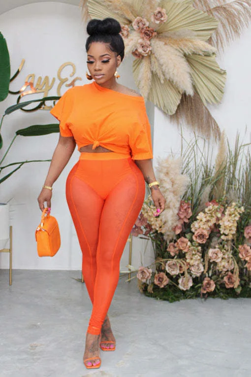 CM.YAYA Beach Sexy Women 2pcs Set Short Sleeve Tee Mesh See Though Leggings Set Sweatsuit Tracksuit Two Piece Set Outfits 2022