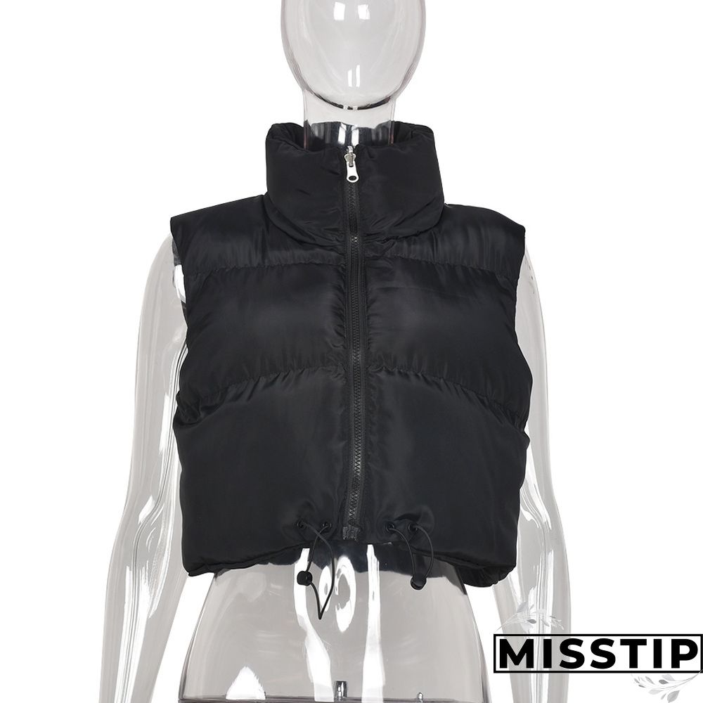 Zip Up Stand Collar Padded Puffy Vest Jackets