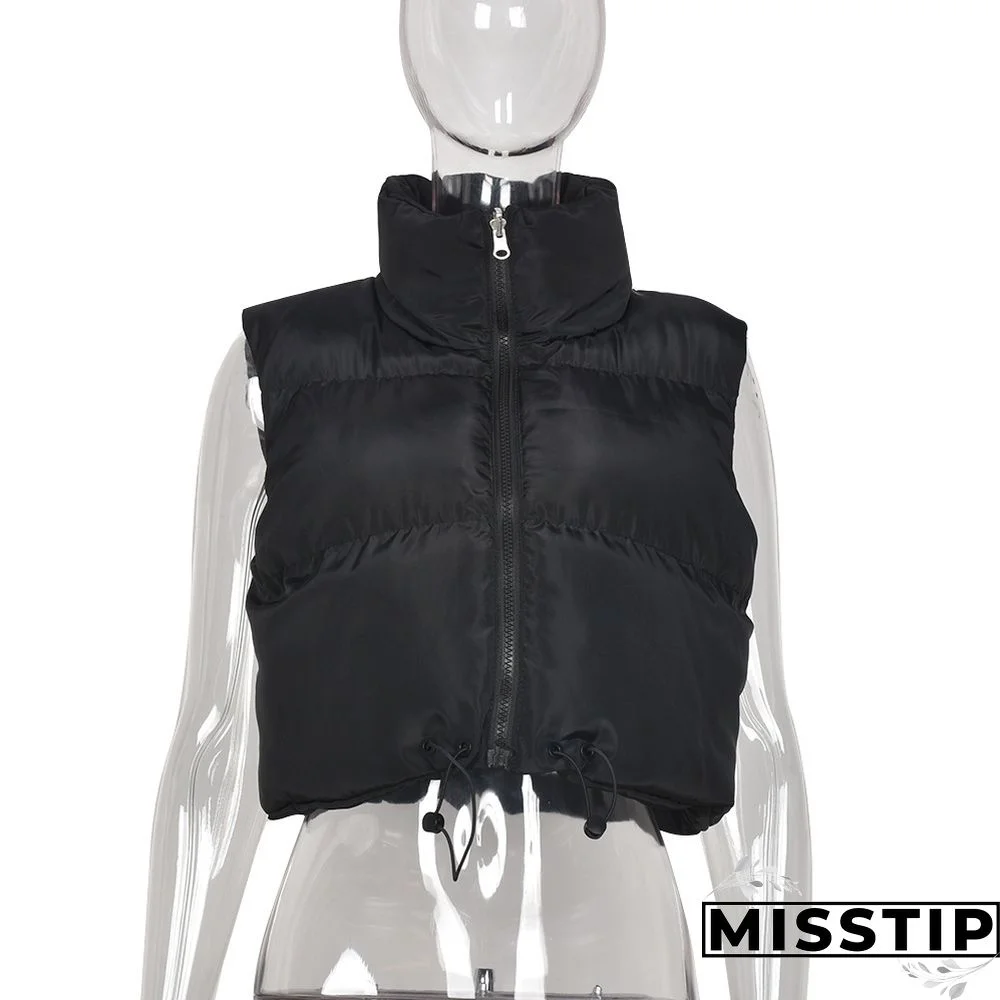 Zip Up Stand Collar Padded Puffy Vest Jackets