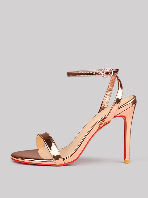 100mm Women's Round Toe Sandals Stiletto Red Bottom High Heels Ankle Strap Patent  Party  Banquet Elegance Shoes