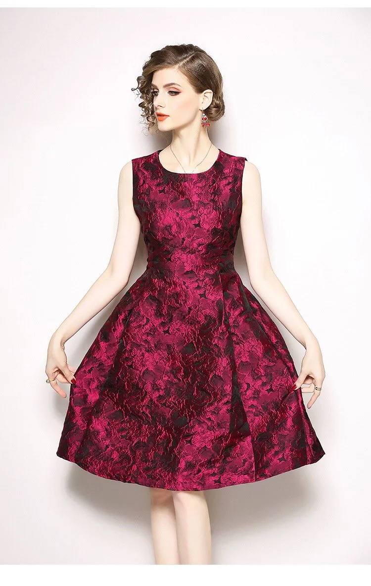 Jacquard round neck sleeveless A-line dress