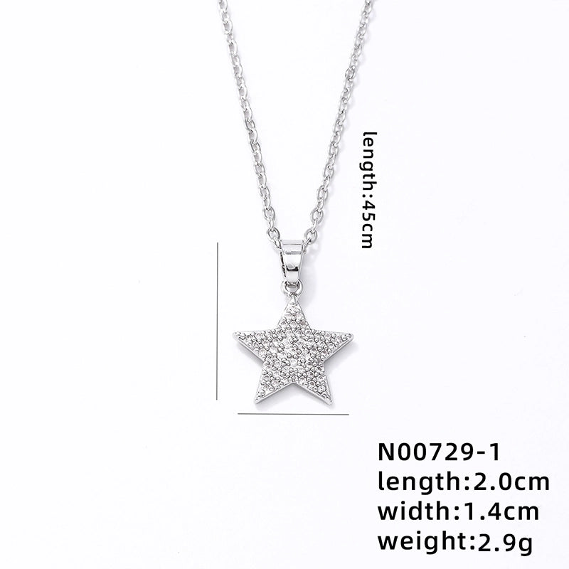 304 Stainless Steel Copper K Gold Plated Rhodium Plated Hip-Hop Minimalist Plating Inlay Pentagram Zircon Jewelry Set