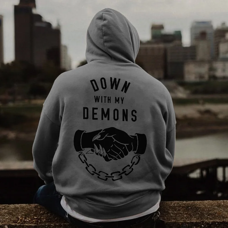 UPRANDY Down With My Demons Printed Men's Loose Hoodie -  UPRANDY