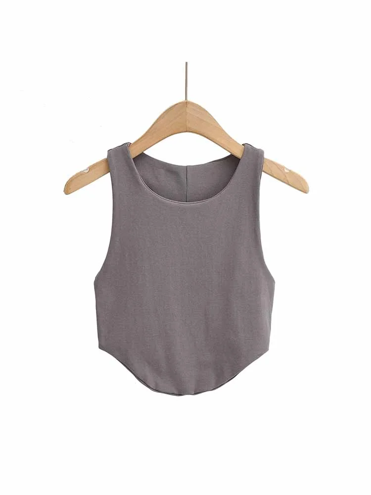 Uaang Summer Women's Sexy Double Curved Crop Tops Narrow Shoulder Sleeveless Backless Tight Tank Top