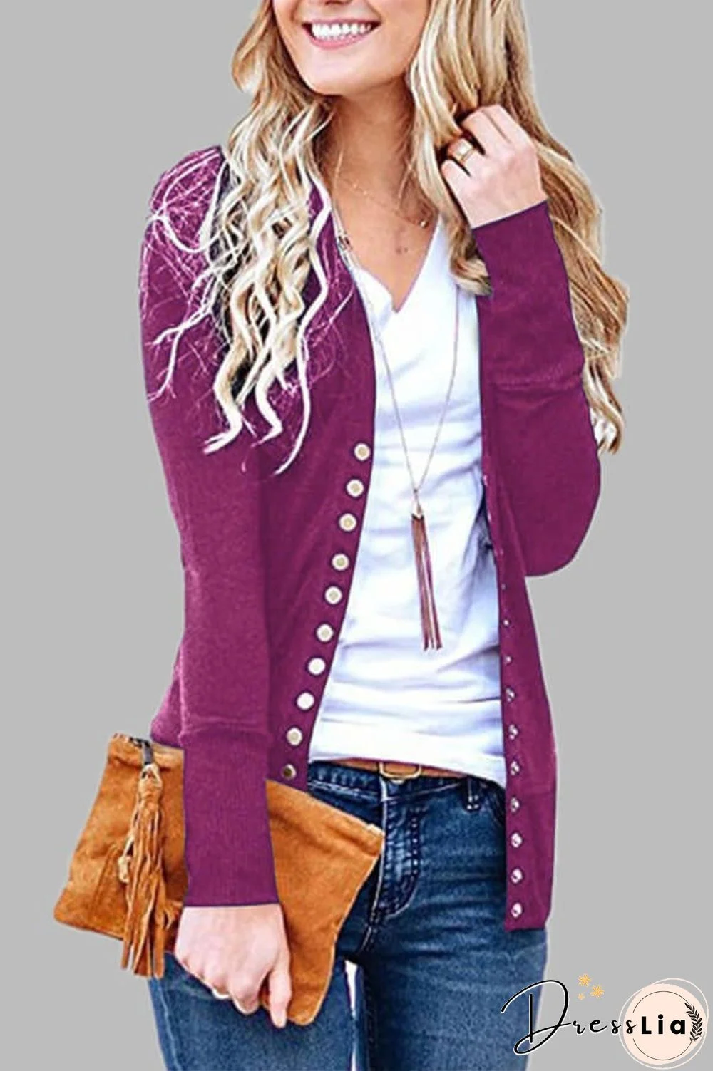 Casual Solid Color Regular Button Cardigan