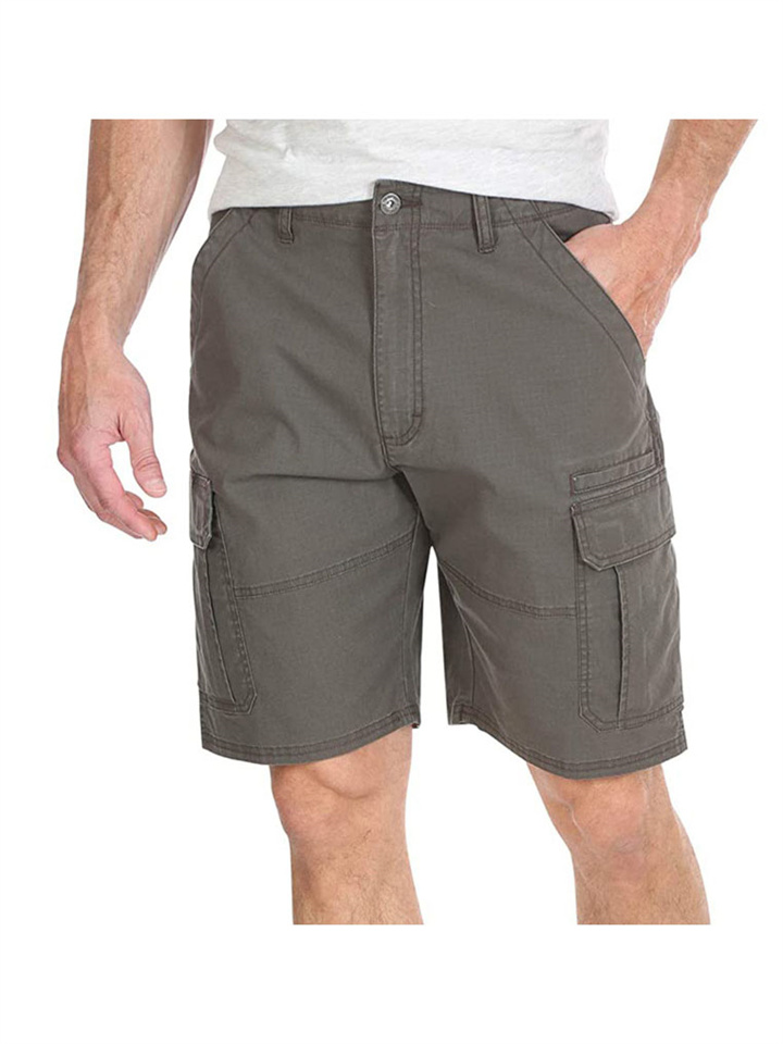 Men's Solid Color Pocket Casual Workwear Multi-Pocket Mid Waist Zipper Closure Five Pants Straight Legged Chino Pants