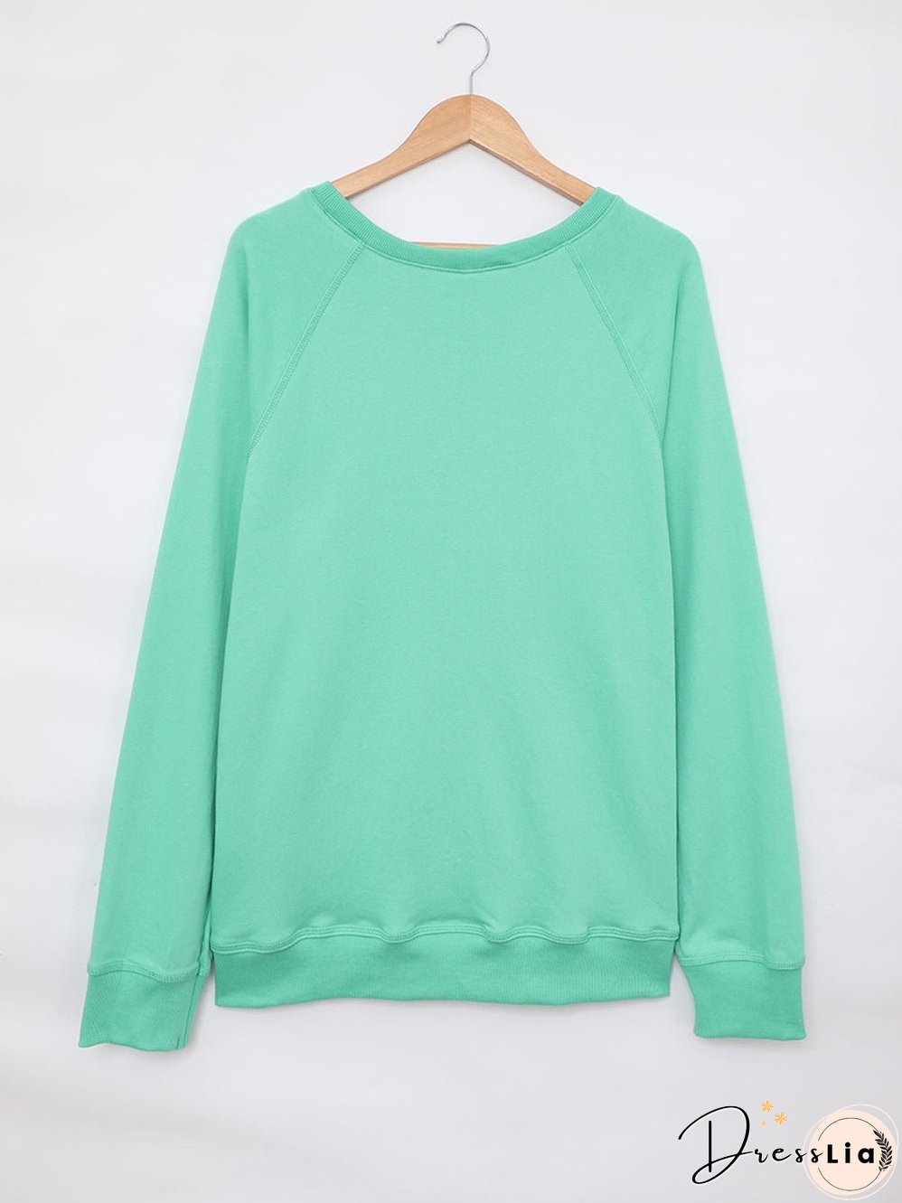 Green Crew Neck Long Sleeve Sweatshirt with Distressed Detail