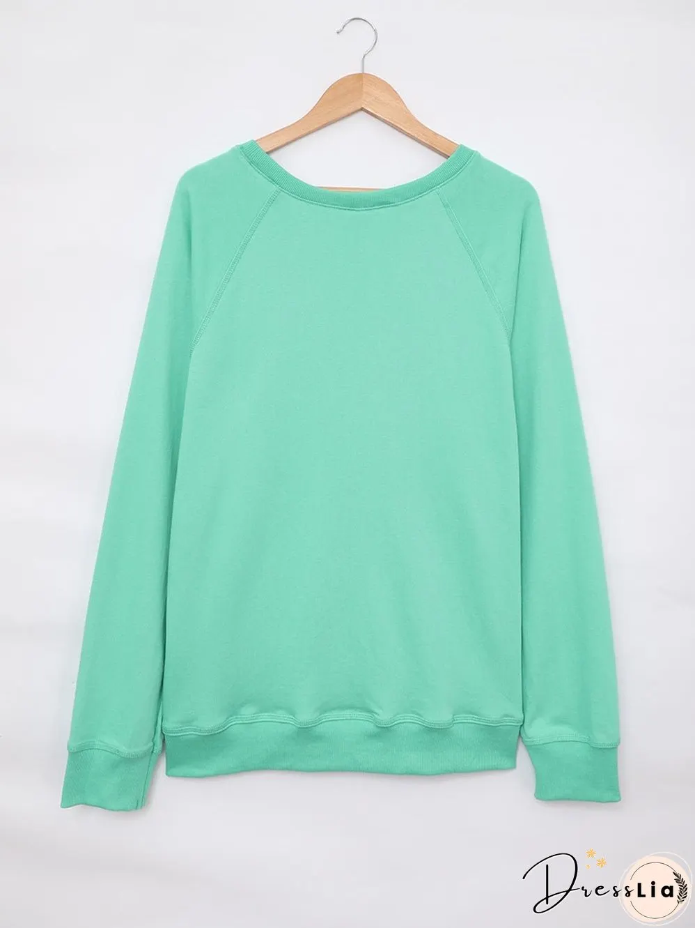 Green Crew Neck Long Sleeve Sweatshirt with Distressed Detail