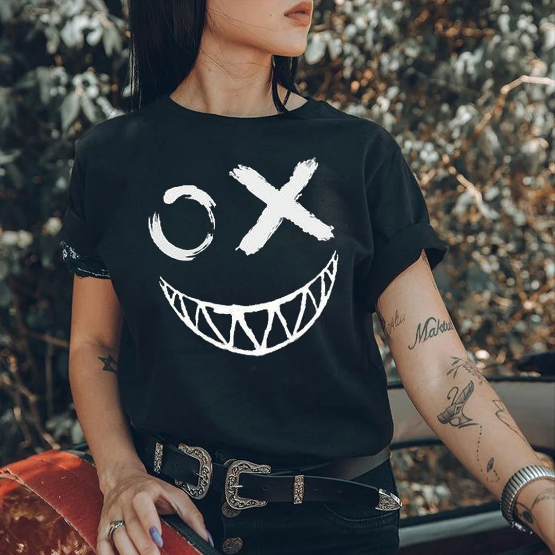 OX EMOJI Smile Black Print T-shirt