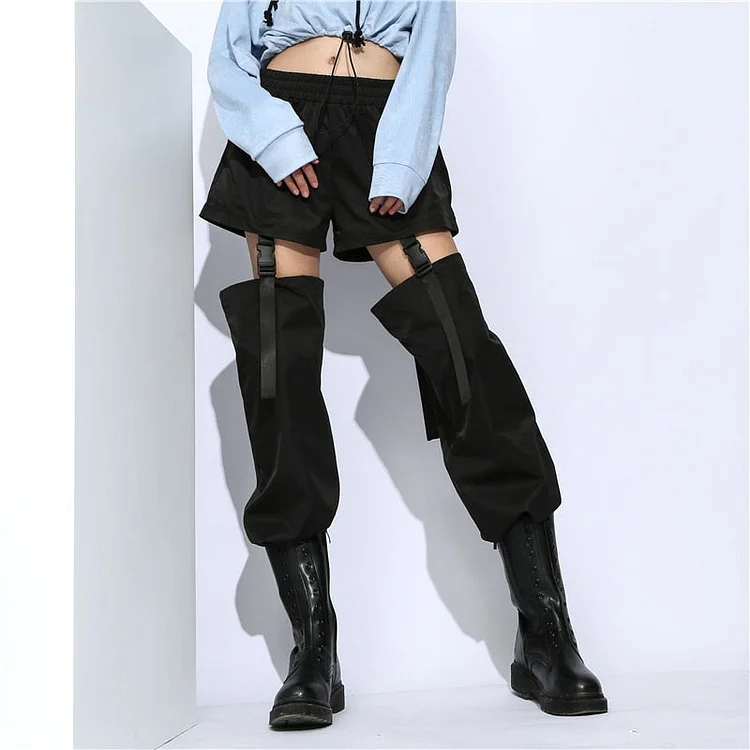 High Waist Hollow out Buckle Patchwork Joggers