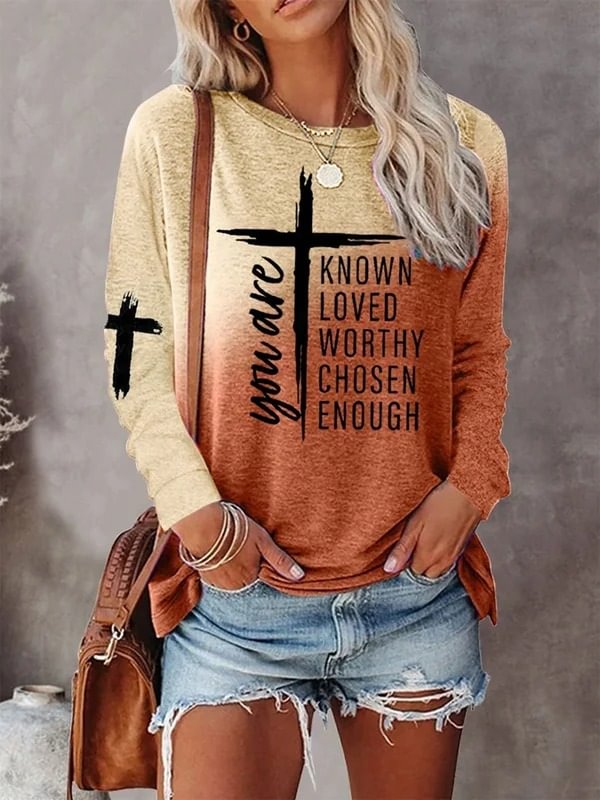 Women's You Are Known, Loved, Worthy, Chosen, Enough Print Long Sleeve T-Shirt