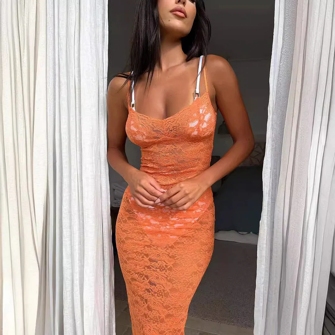 Athvotar Athvotar Hair 2025 New Multi-Colored Sleeveless Lace Sling Sexy Dress Fashion Dress Cotton