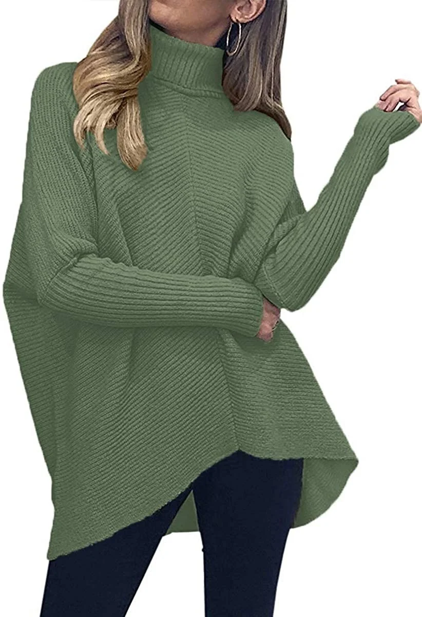 Wongn Wongn Winter Women Irregular Hem High Collar Jumper Long Sleeve Knit Sweater Woman
