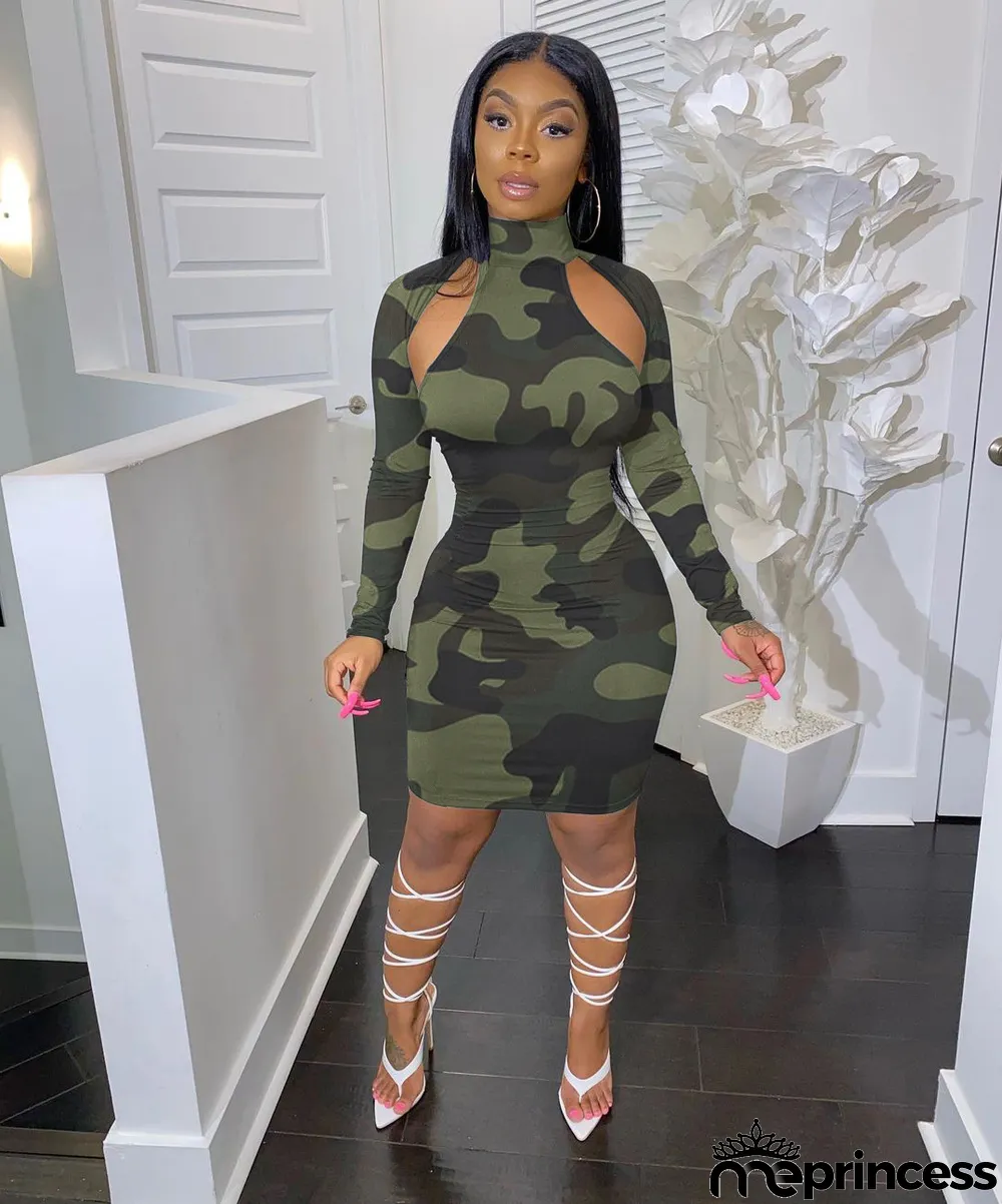 Fashion Cute Camouflage Print Long Sleeve Dress