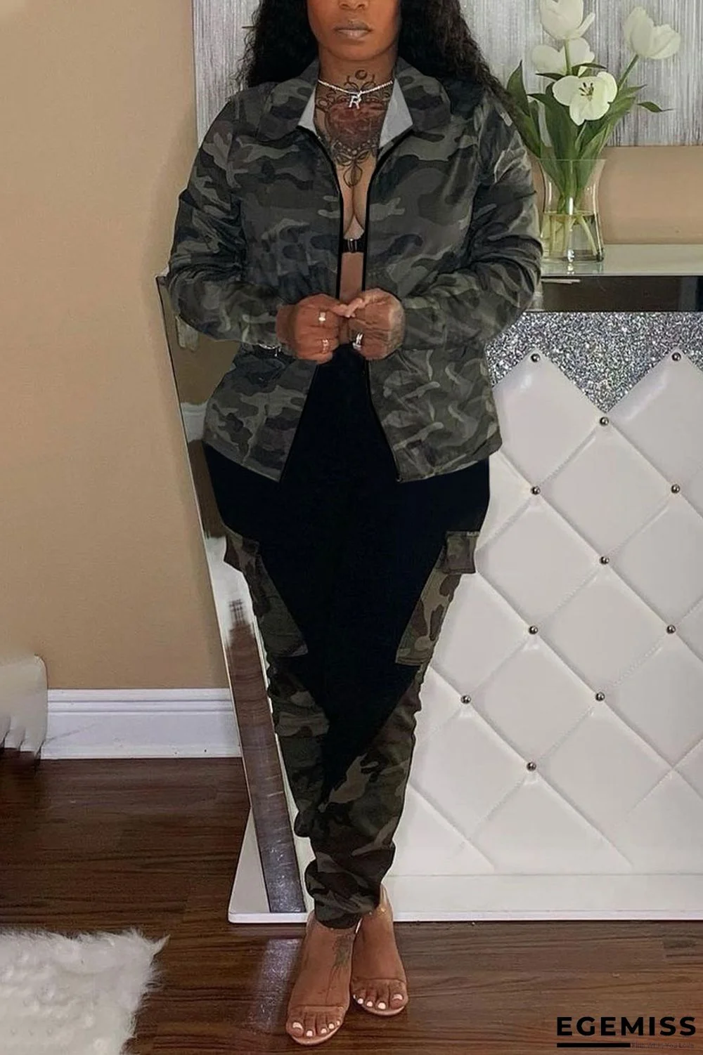 Camouflage Casual Print Patchwork Long Sleeve Two Pieces | EGEMISS
