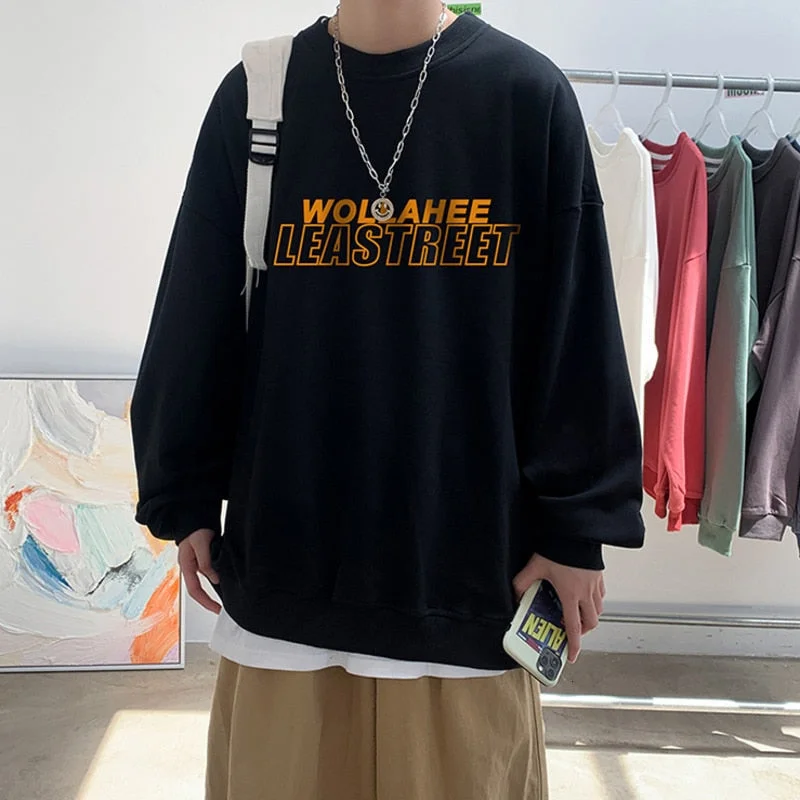 Aonga  New Men Fashion Sweatshirts Oversized Streetwear Letter Print Casual O Neck Pullovers For Male Hip Hop Man Clothing