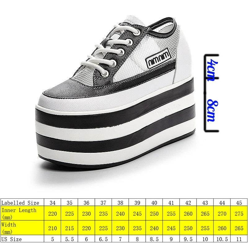 Fujin 12cm Platform Hidden Heel Wedge Chunky Shoes Sneakers Super Genuine Leather Casual Shoes Air Mesh Women Summer Shoes