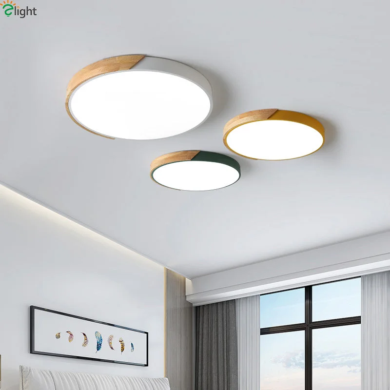 Nordic Oak App Dimmable Led Ceiling Lights Living Room Round Multicolor ...