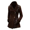 Women's Vintage Suede And Leather Lambswool Stand Collar Mid-Length Coat by Inlyline