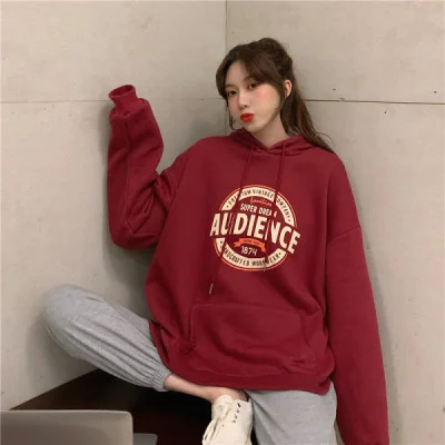 Uveng Uveng Female Autumn Winter 2023 New Korean Version Loose Ancient Hoodie Long Sleeve Versatile Velvet Student Coat
