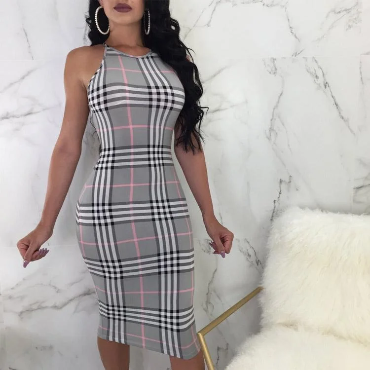 Plaid Sexy Tight Bodycon Dress