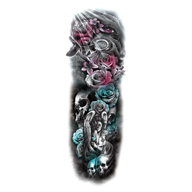 Sdrawing Tattoos Arm Sleeve Man Skeleton Hand Tiger Fish Fox Animal Stickers Supernatural Fake Tattoo Evil For Men Waterproof 1028-0