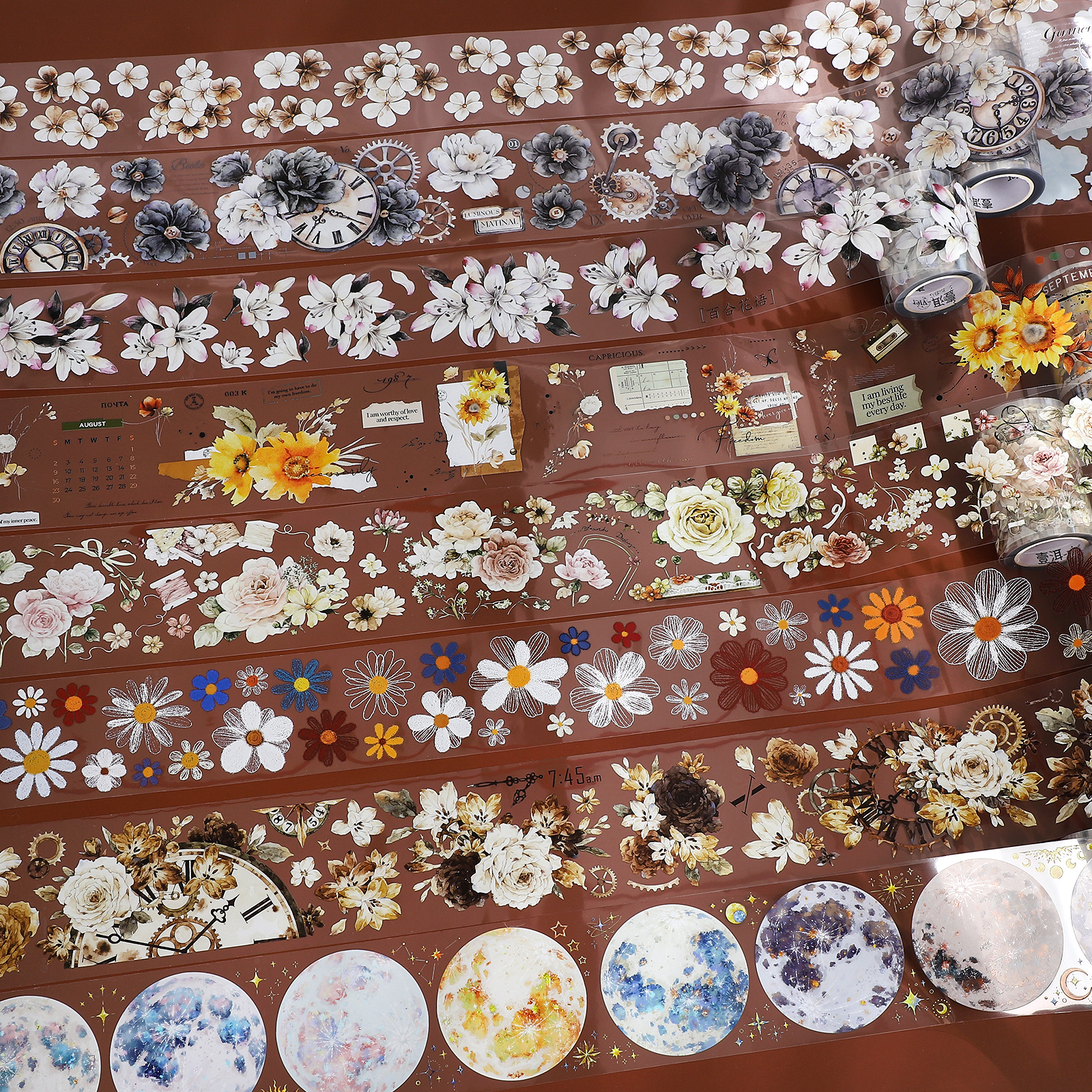 PET 테이프 - 500cm/600cm 빈티지 꽃 달 풍경