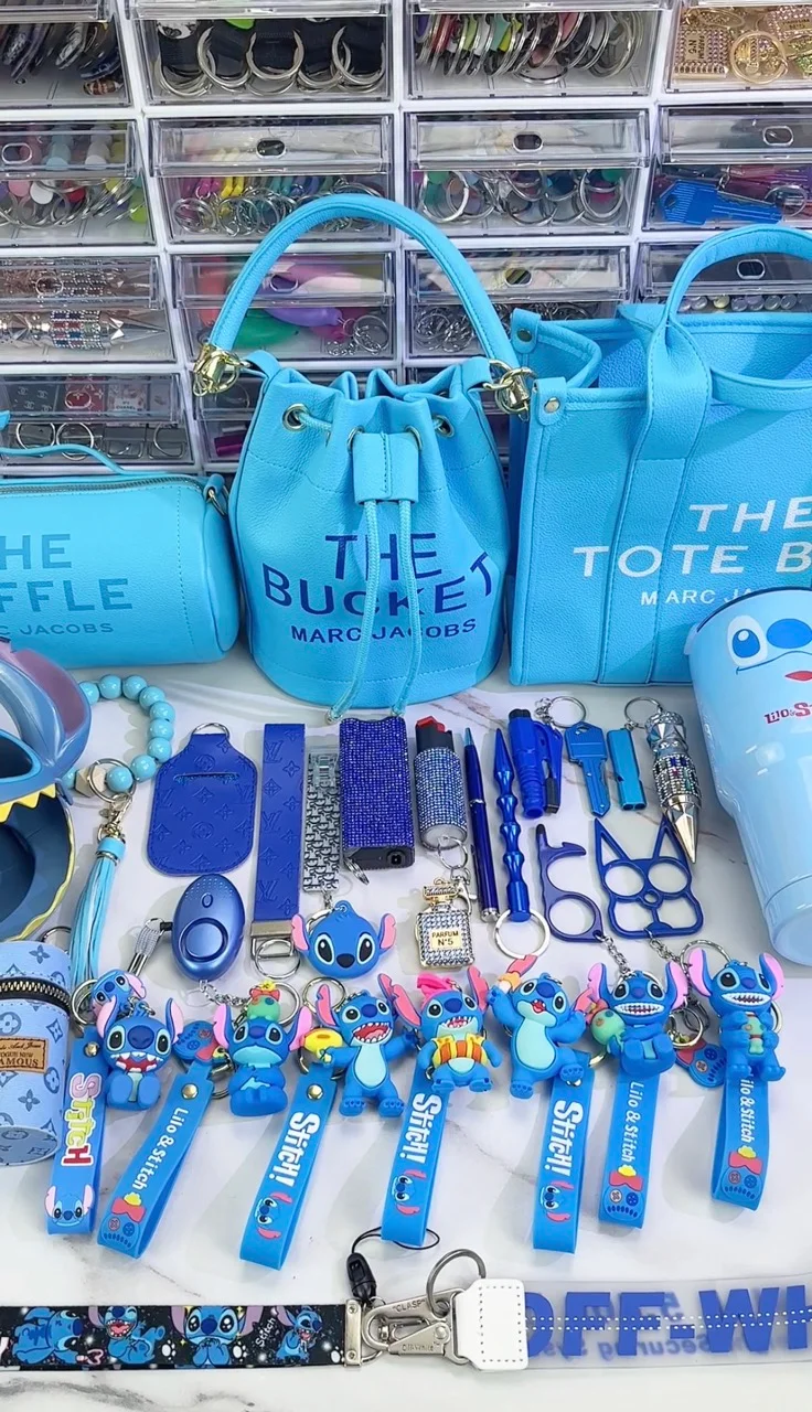 Stitch & Bucket/Tote/Duffle Bag Self Defense Keychain with LIMITED FREEBIE STITCH Figure & Keychain (MUST BUY)