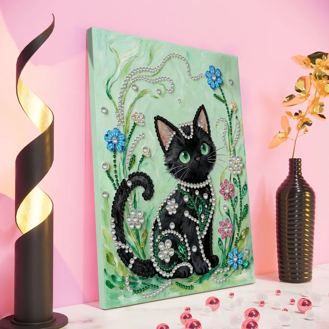 Black Cat DIY Pearl Diamond Art Kit for Adults Home Decor With Frame 30x40cm