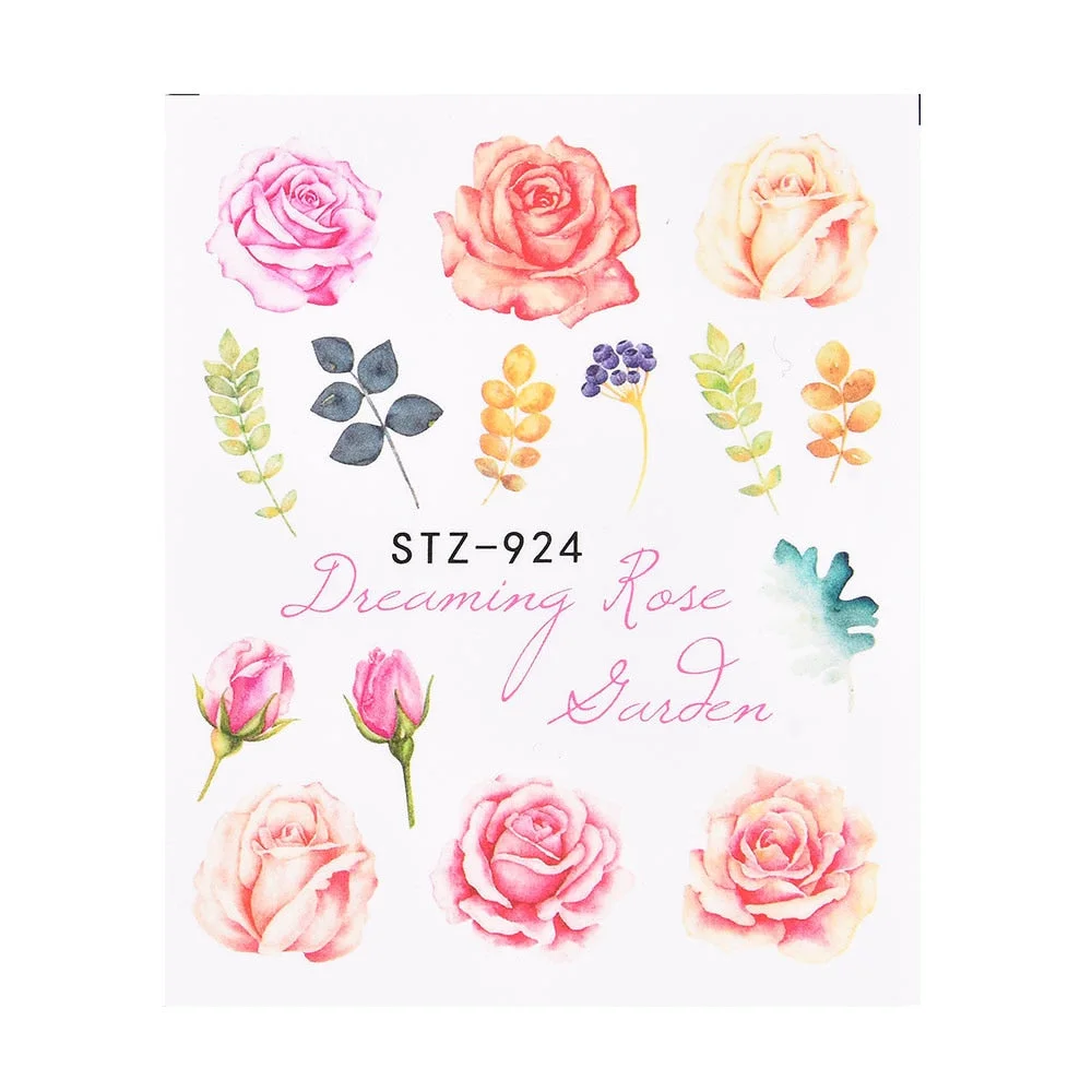 Coloful Flower Leaf 3D Stickers on Nails Decoration Tattoo Water Decals Nail Sticker UV Gel Slider Manicure Wraps-Nail Inspo