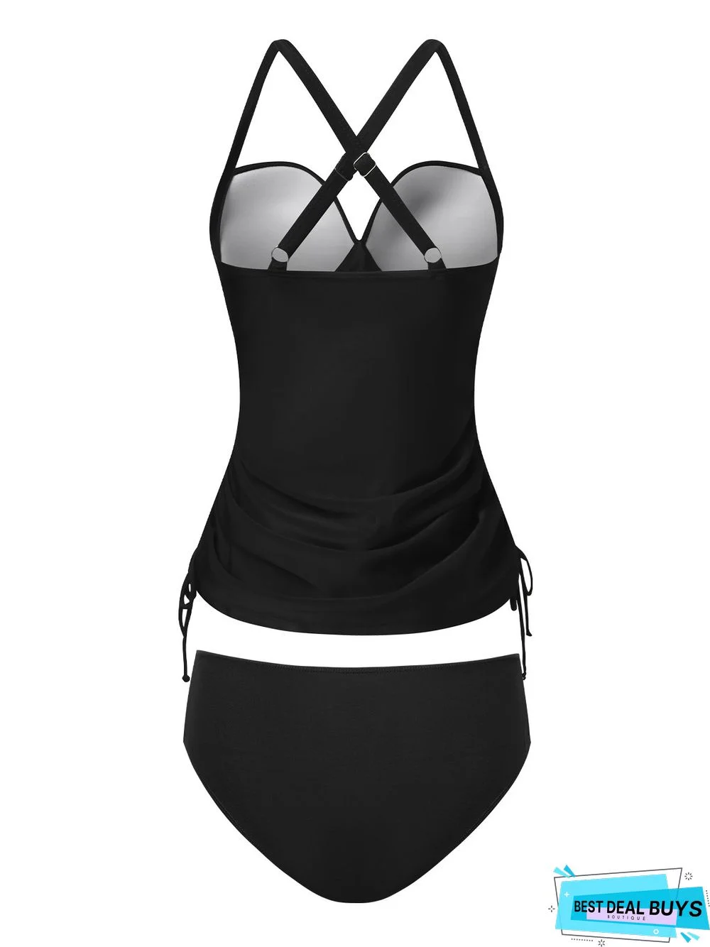 Simple Plain Cross Scoop Neck Tankinis Two-Piece Set