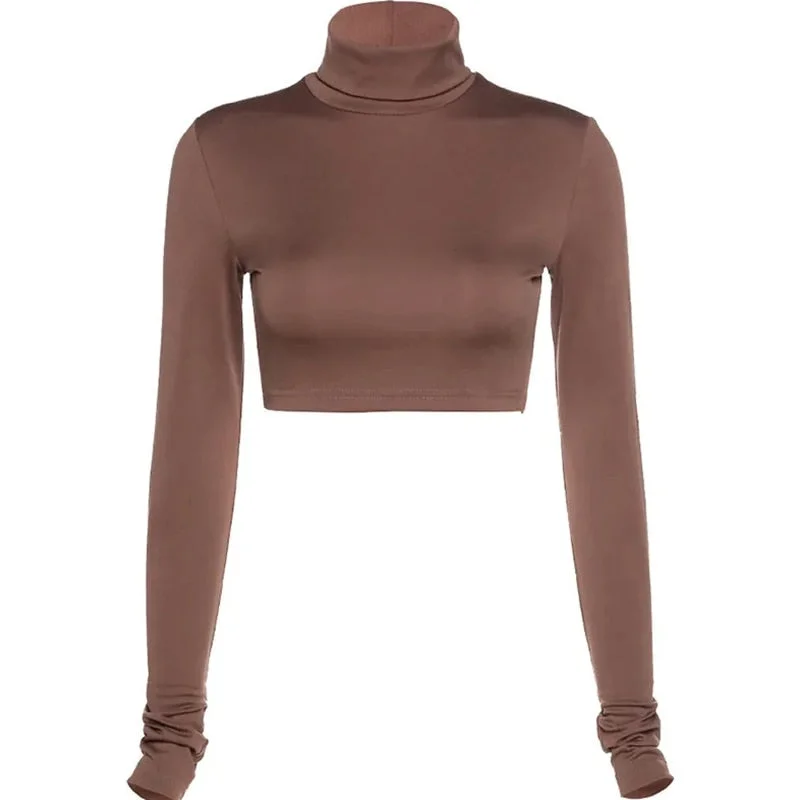 crop top For Women Long-Sleeved T-Shirt Slim Neck High Street Outing y2k Female clothing gothic harajuku ropa mujer Base black