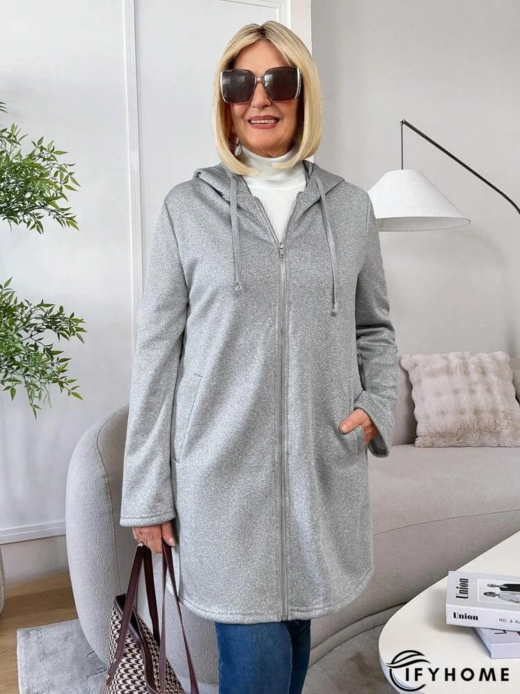 Women's Plain Pocket Hooded Zip-Up Long Sleeve Jacket | IFYHOME