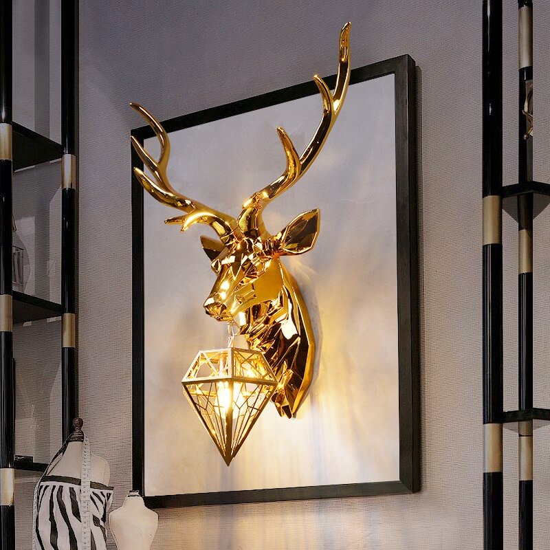 Modern Simple Antlers Wall Lamp for Bedroom LOFT Home Decor Retro Deer Head Wall Sconce Resin Decor Background Wall Lighting