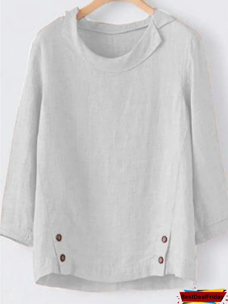 Plus Size Linen Solid Fall Daily Shift Women Blouse