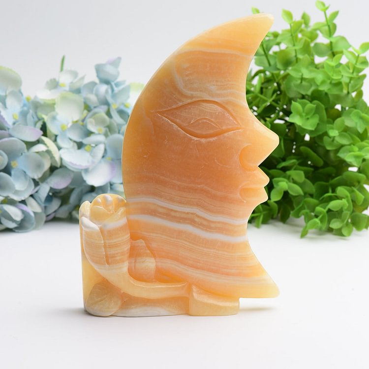 8.0" Orange Calcite Moon Rose Crystal Carving Free Form