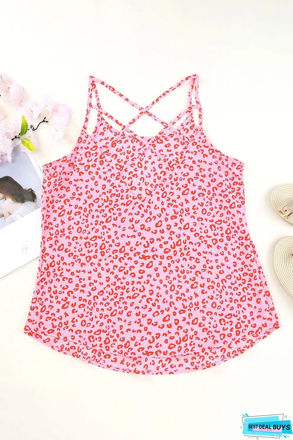 Cutout Leopard Round Neck Tank