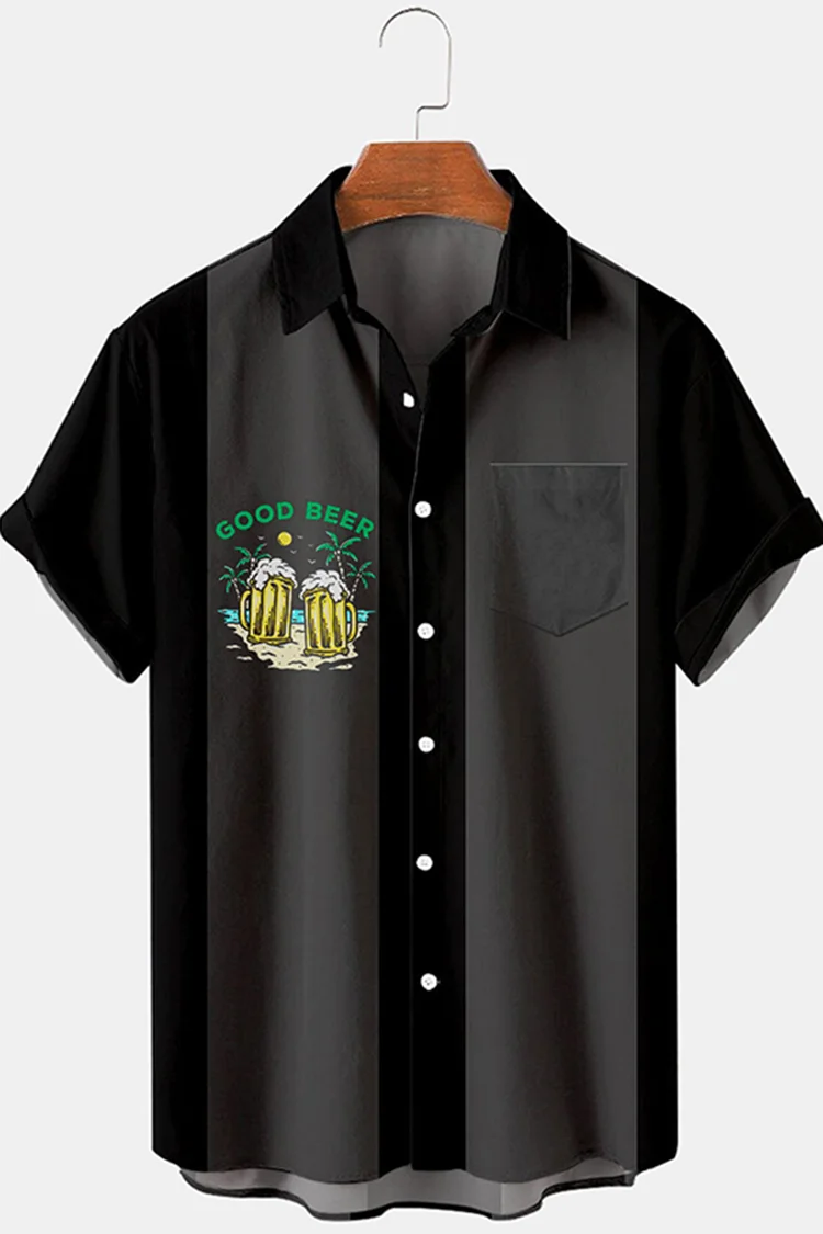 Mens Casual Contrast Beer Vacation Shirt