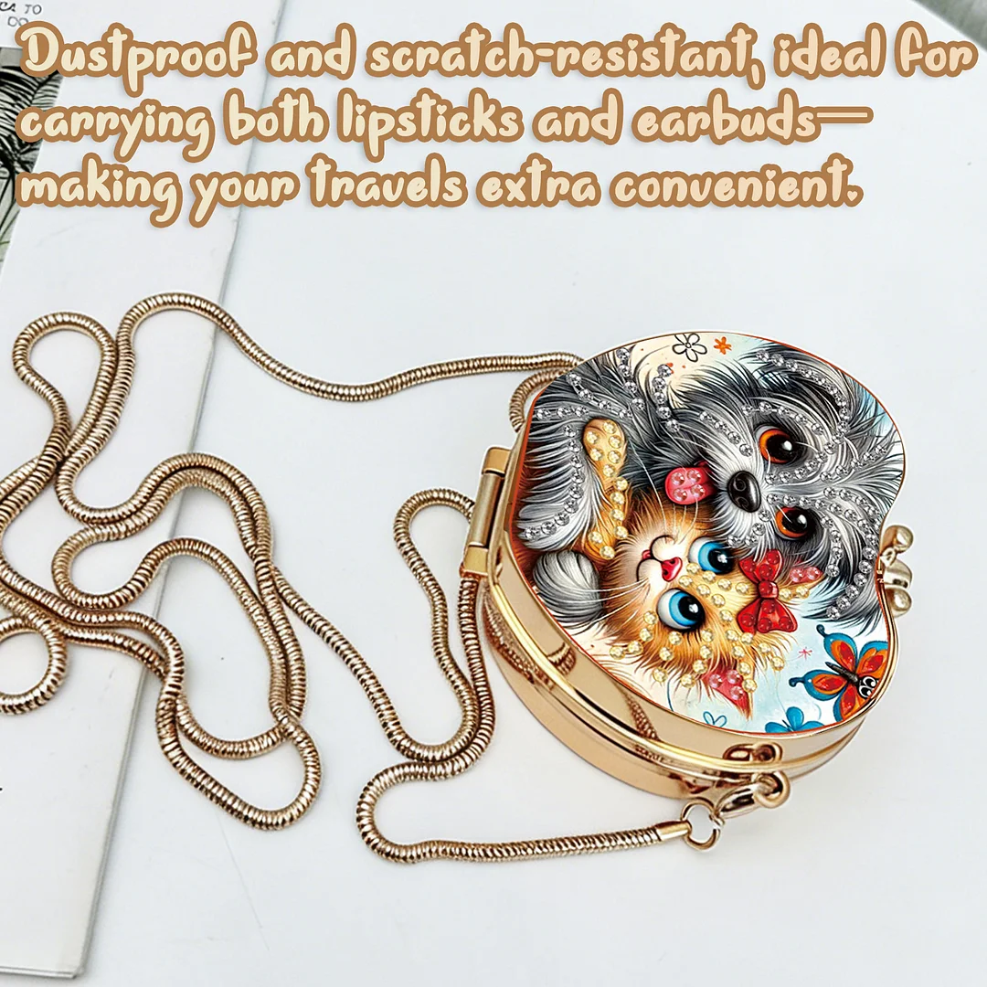 Cats and Dogs DIY Acrylic Love Diamond Art Painting Card Case Wallet with Chain Small Diamond Painting Crossbody Bag for Adults Women Girls Gift
