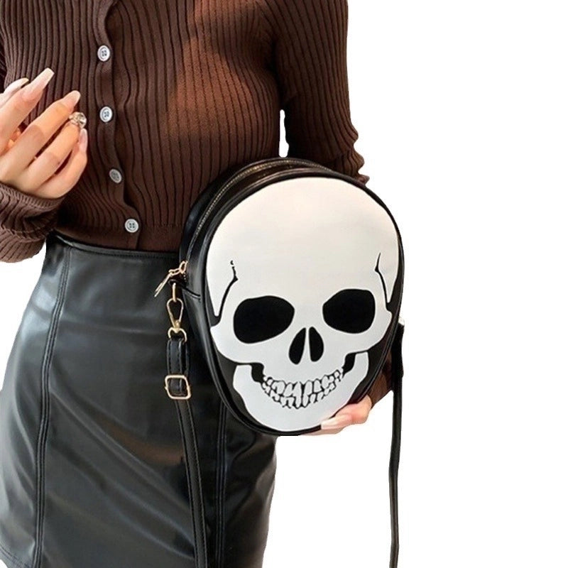 Halloween Women’s Small Pu Leather Ghost Punk Round Zipper Crossbody Bag