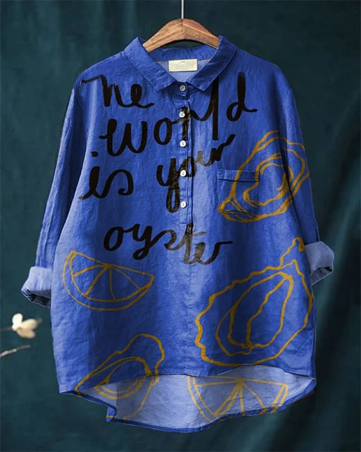 The World Is Your Oyster Printed Cotton and Linen Shirt
