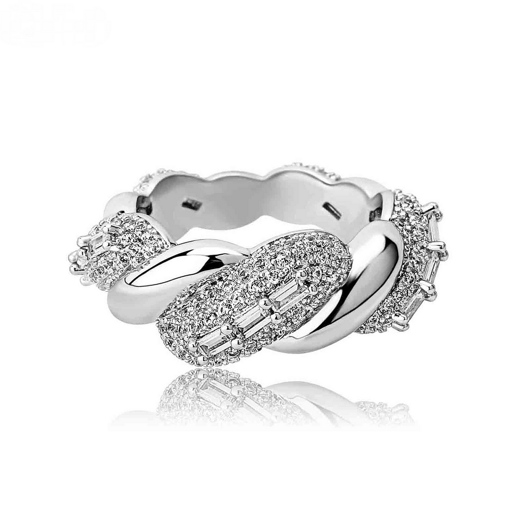 Luxury Hip Hop Ice Out Gold Plated Rope Ring Jewelry-VESSFUL