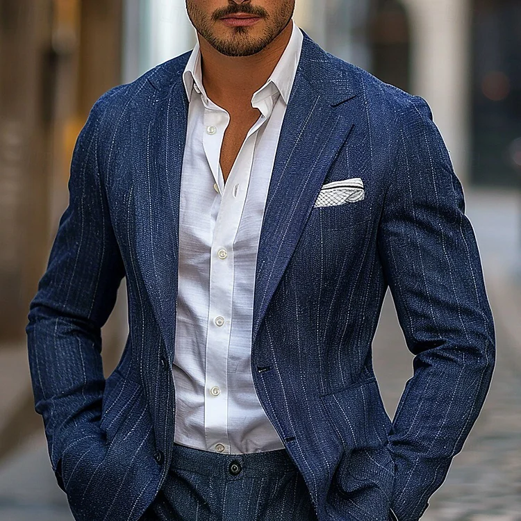 100% Linen Stripe Blazer QueenFunky