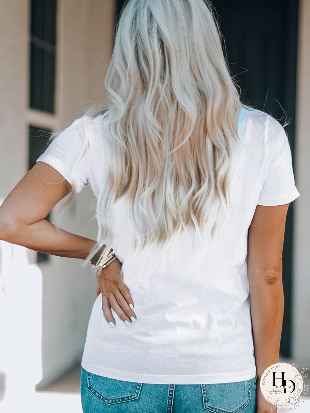 USA Flag Sequin Embellished White Round Neck Tee