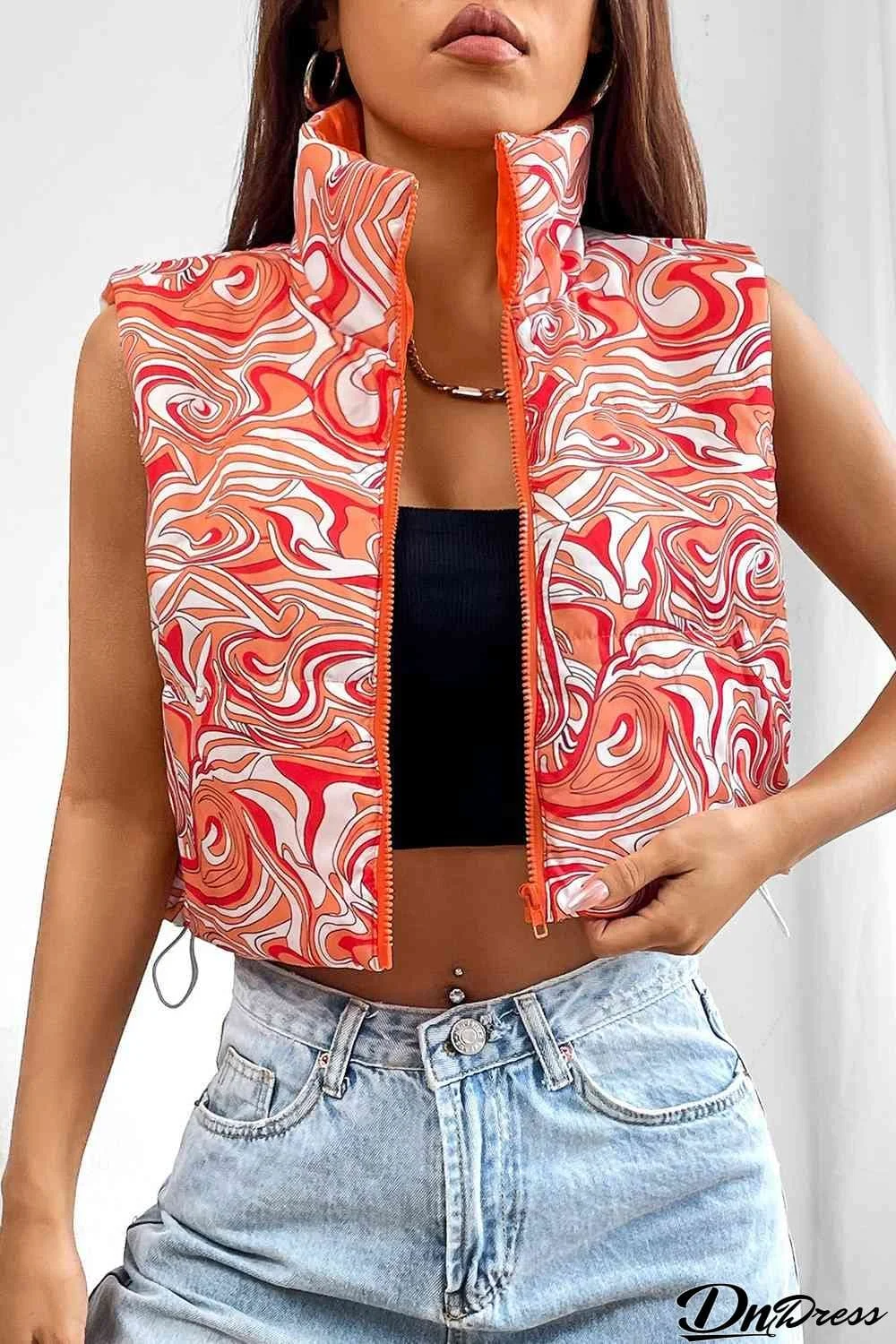 Printed Zip Up Vest