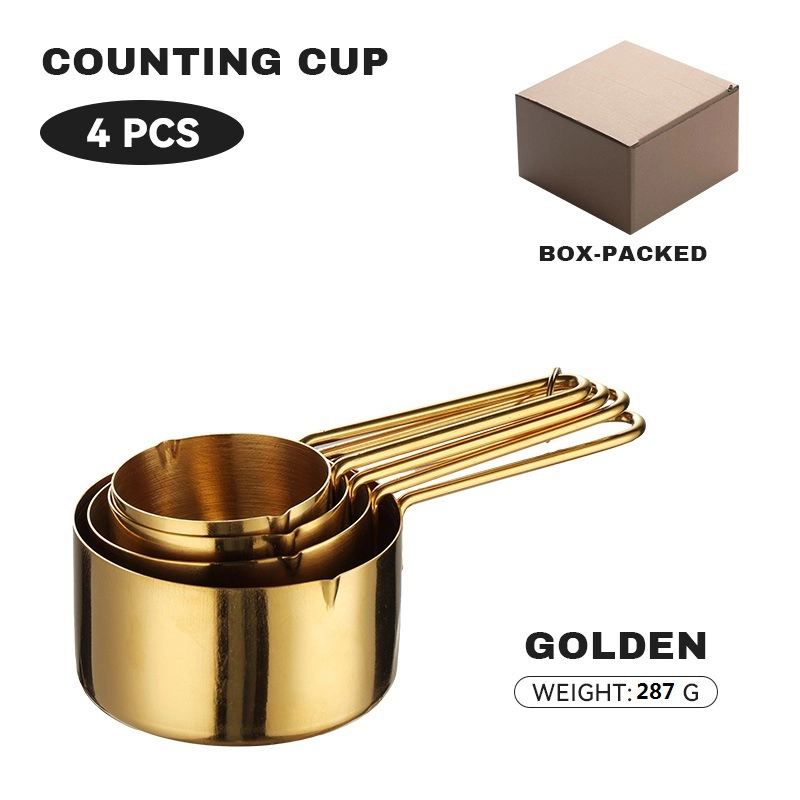 430 Stainless Steel Measuring Cup Measuring Spoon Suit 8-piece Rose Gold Wire Handle Measuring Spoon Measuring Cup 4-piece Set With Scale Gold